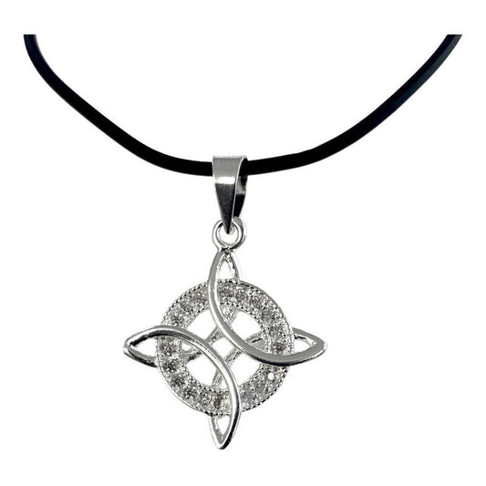Collar De Caucho Ajustable Nudo Bruja Zirconias 2 Plata 925 Blanco