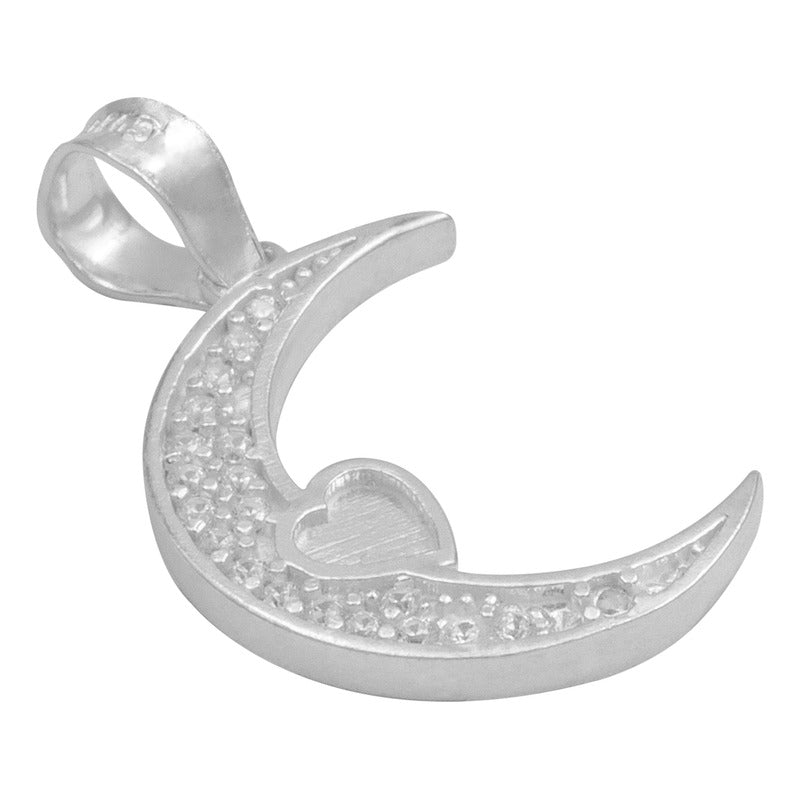 Dije Luna Corazón Zirconias Amor Regalo Mujer Plata 925