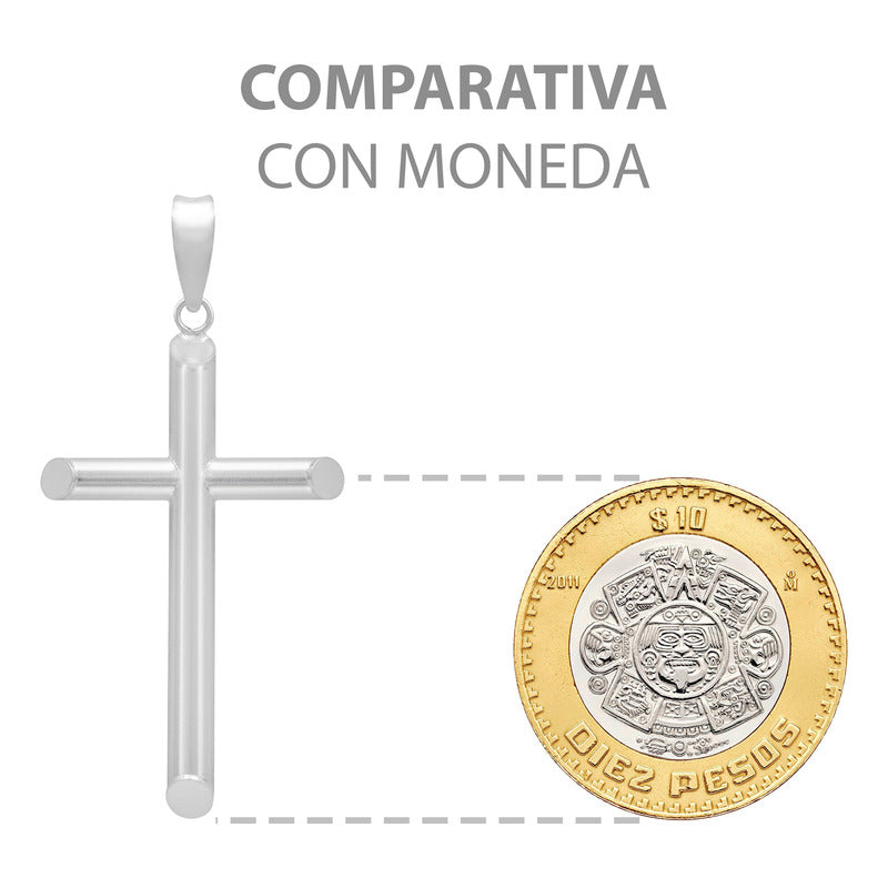 Dije Cruz Tubo Tubular Lisa Sencillo Hombre Plata .925 5 Cm Plateado