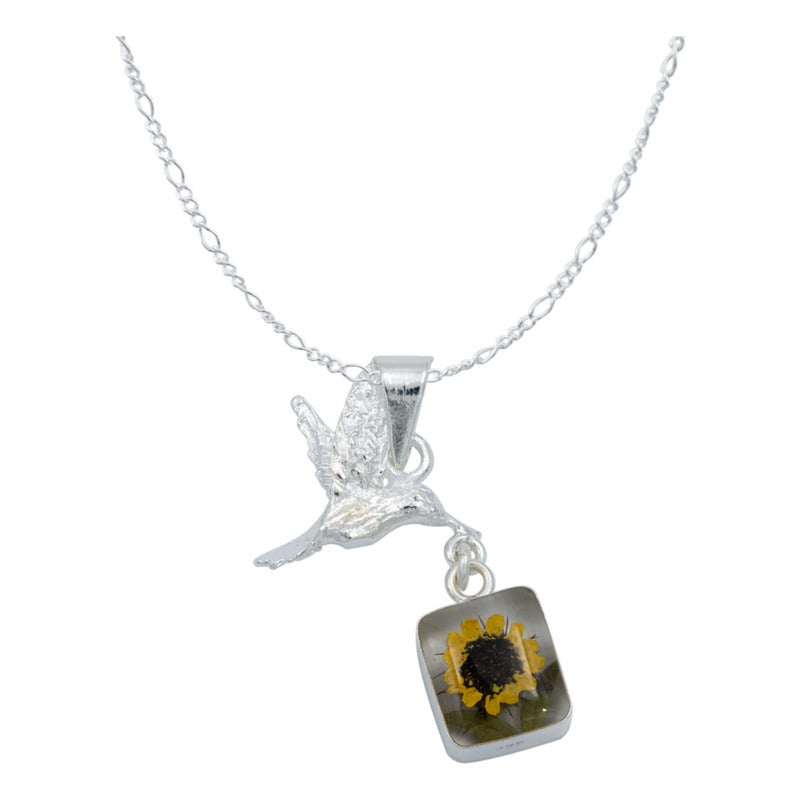 Collar Colibri Girasol Encapsulado Amor Regalo Plata 925