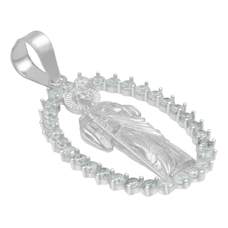 Dije San Judas Liso Borde Zirconias Hombre Plata 925 3.7 Cm