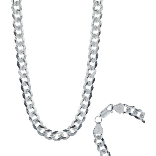 Cadena Cubana Gruesa Diamantada Plata 925 Hombre 70 Cm X 7mm Plateado