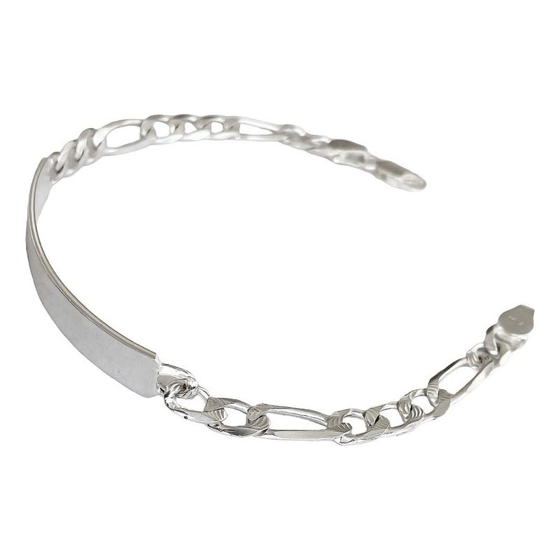 Esclava Hombre Pulsera Fígaro Plata Diamantada 925 Placa 6mm