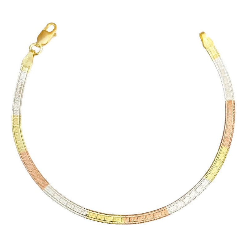 Cadena Y Brazalete Cola De Serpiente Tricolor Plata Ley 925
