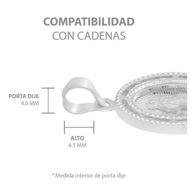 Dije Medalla Oval San Judas Zirconias Plata 925 1.4 Cm Blanco