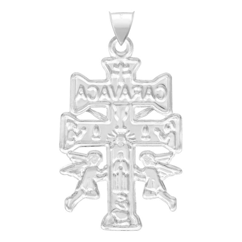 Dije Cruz Caravaca Troquelada Cristo Angeles Plata 925 6.8cm Plateado