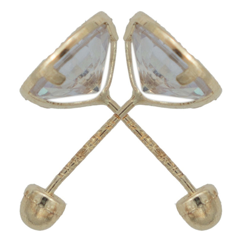 Arete Broquel Bisel Diamantado Zirconia Mujer 6 Mm Oro 10k