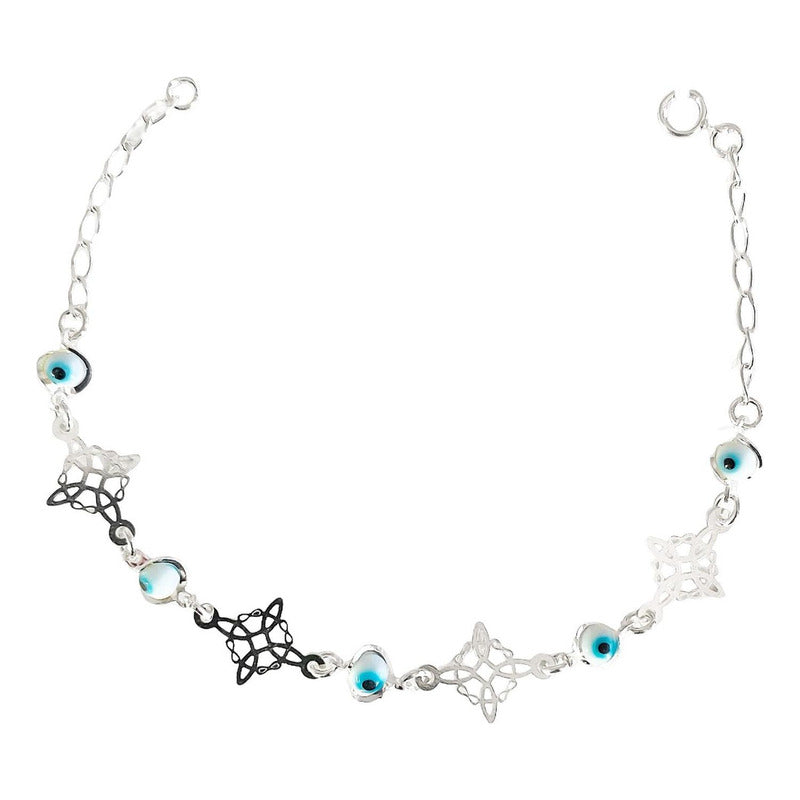 Pulsera Ajustable Nudo De Bruja Triqueta Ojo Turco Plata 925