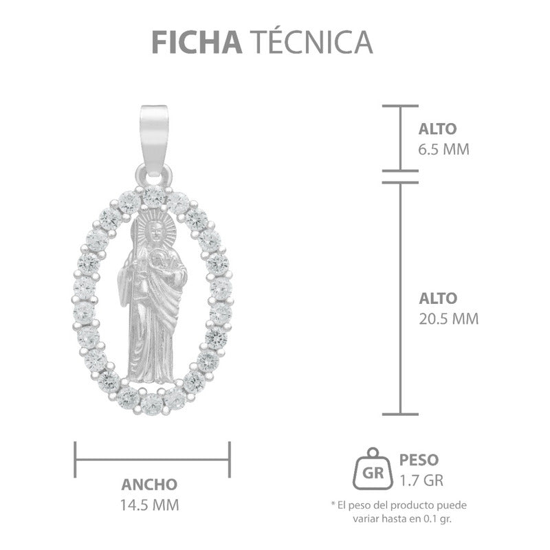Dije San Judas Liso Borde Zirconias Unisex Plata 925 2.7 Cm