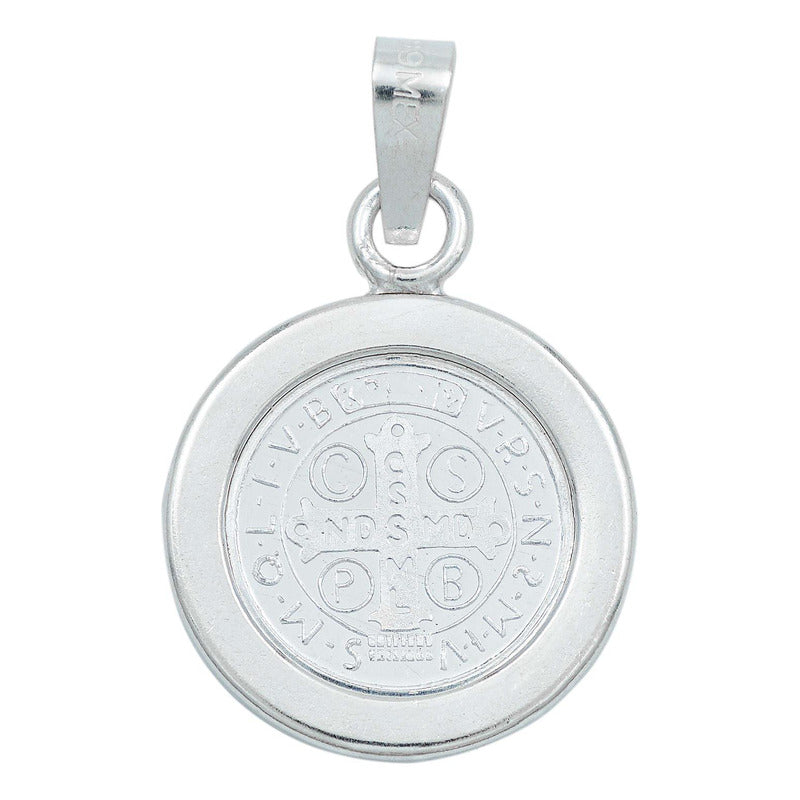 Dije Medalla San Benito Mediana Zirconias Plata Pura 999