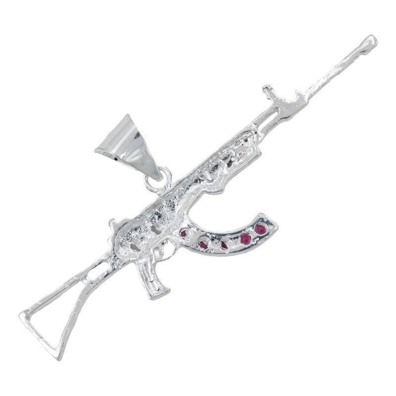 Dije Mediano Rifle Ak 47 Cuerno De Chivo Plata Solida S925