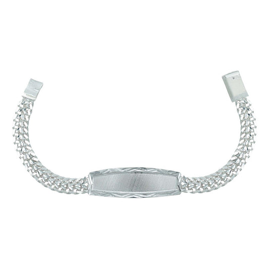 Esclava Doble Cubana Placa Diamantada Hombre Plata 925