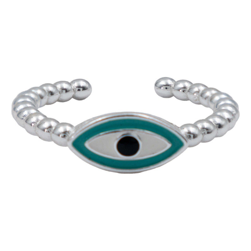 Anillo Ajustable Ojo Turco Esmaltado Diamantado Plata 925