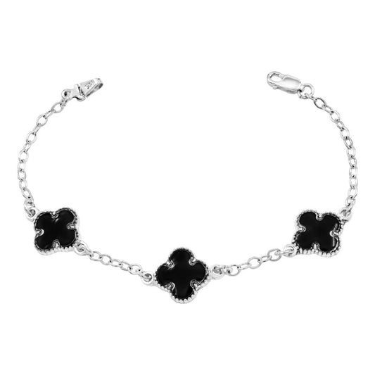 Pulsera Plata 925 3 Trébol Esmalte Negro Unidos Mujer Regalo Negro 19 Cm