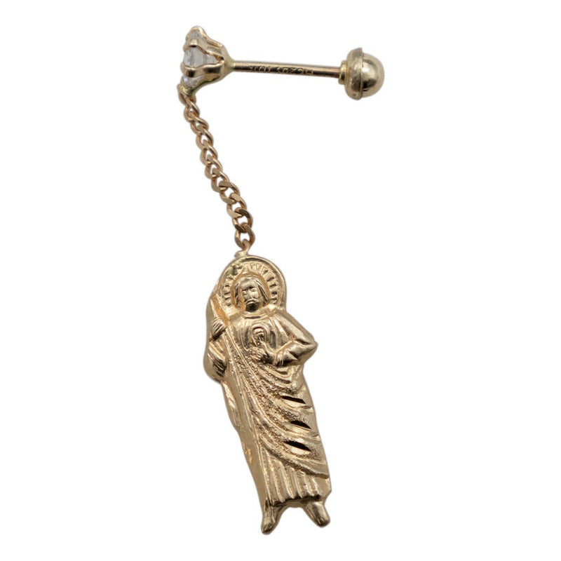 Arete Broquel San Judas Zirconia Cadena Regalo Mujer Oro10k