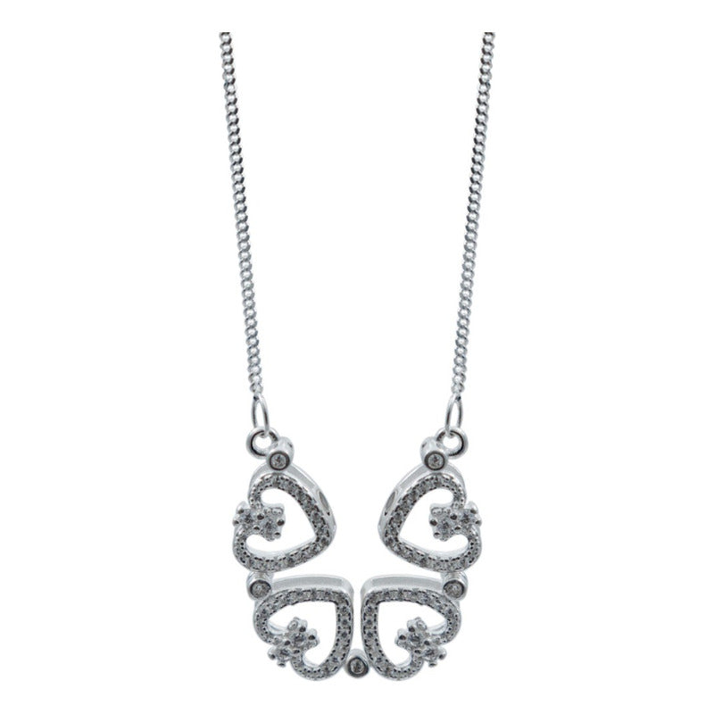 Collar Corazones Zirconias Mujer Amor Regalo Plata Ley 925