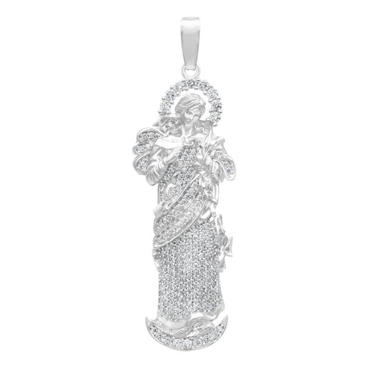 Dije Virgen Desatanudos Grande Zirconias Plata 925 6 Cm Blanco
