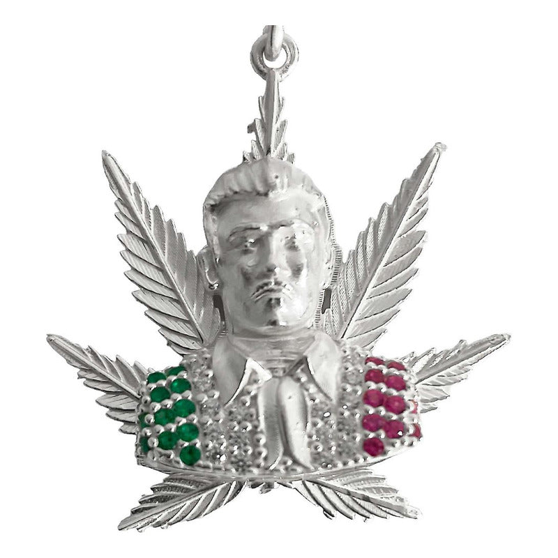 Dije Jesús Malverde Cannabis Zirconias Plata Solida Ley 925