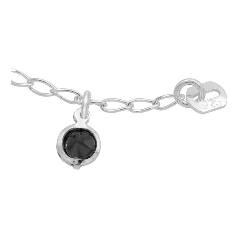 Pulsera Nudo De Bruja Bola Facetada Cristal Mujer Plata 925 Negro 18 Cm