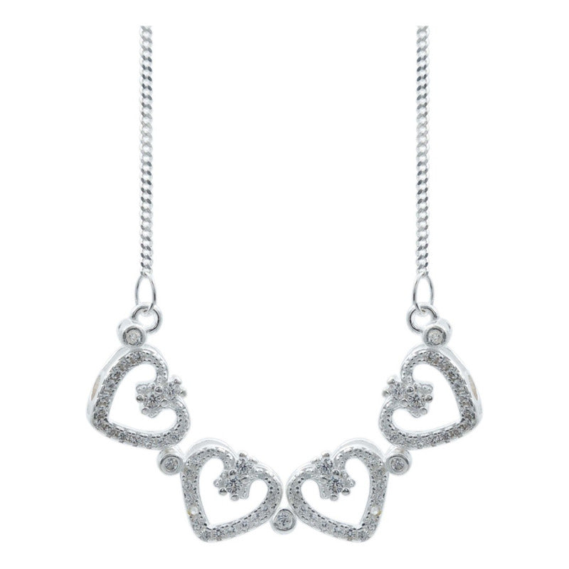 Collar Corazones Zirconias Mujer Amor Regalo Plata Ley 925