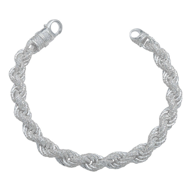 Pulsera Torzal Zirconias Hiphop Hombre Plata 925 8 Mm Color Plateado Largo 17 Cm