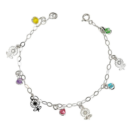 Pulsera Ajustable Flores Primavera Verano Plata Ley 925 Plateado 6 Cm 19 Cm