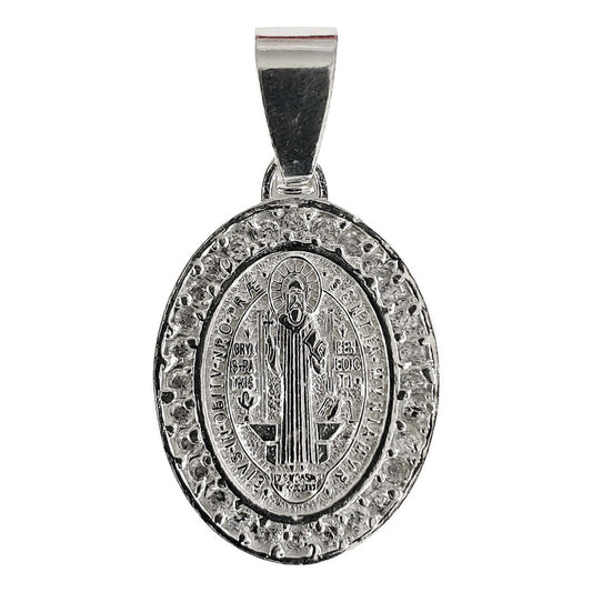 Dije Ovalo Mediano San Benito Doble Vista Zirconia Plata 925 52053
