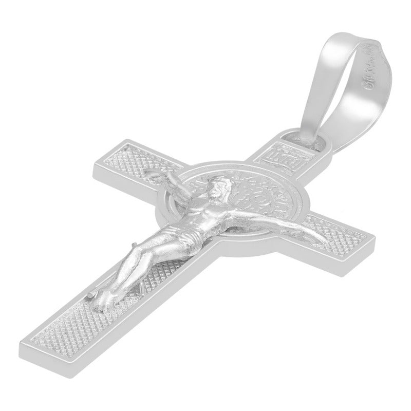 Dije Doble Vista Cruz Cristo San Benito Jesus Plata 925 Plateado