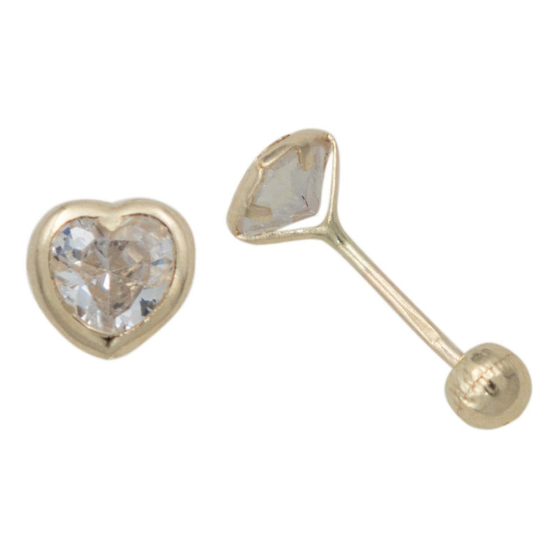Arete Broquel Corazón Lisa Zirconia Amor Regalo Oro 10k 5 Mm