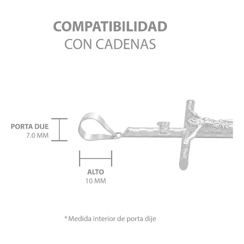Dije Cruz Tubular Diamantado Ajedrez Cristo Plata 925 7 Cm Plateado
