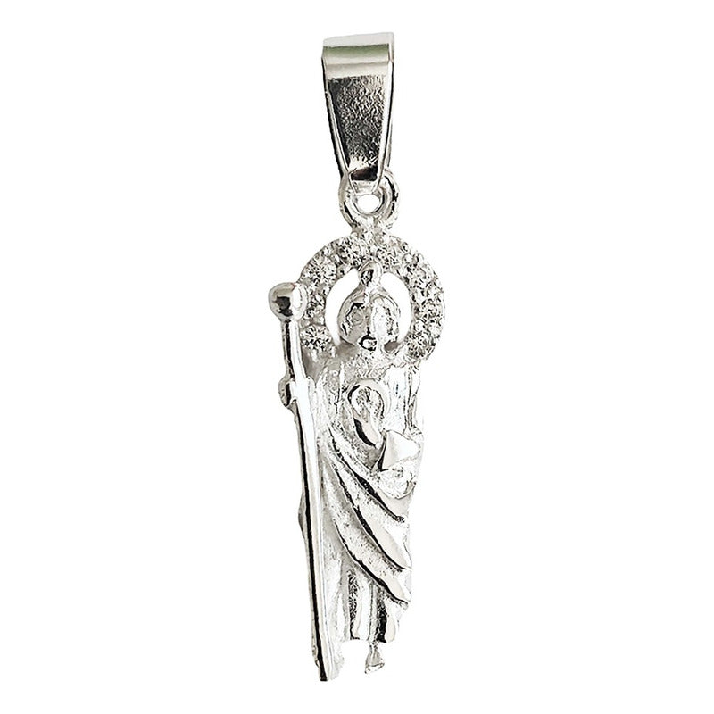 Collar Mini Dije Medalla San Judas Tadeo Zirconias Plata 925