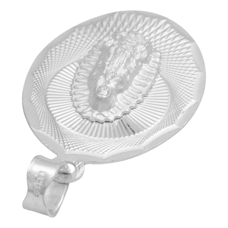 Dije Grande Oval Diamantada Virgen Guadalupe Plata 925 2.3cm