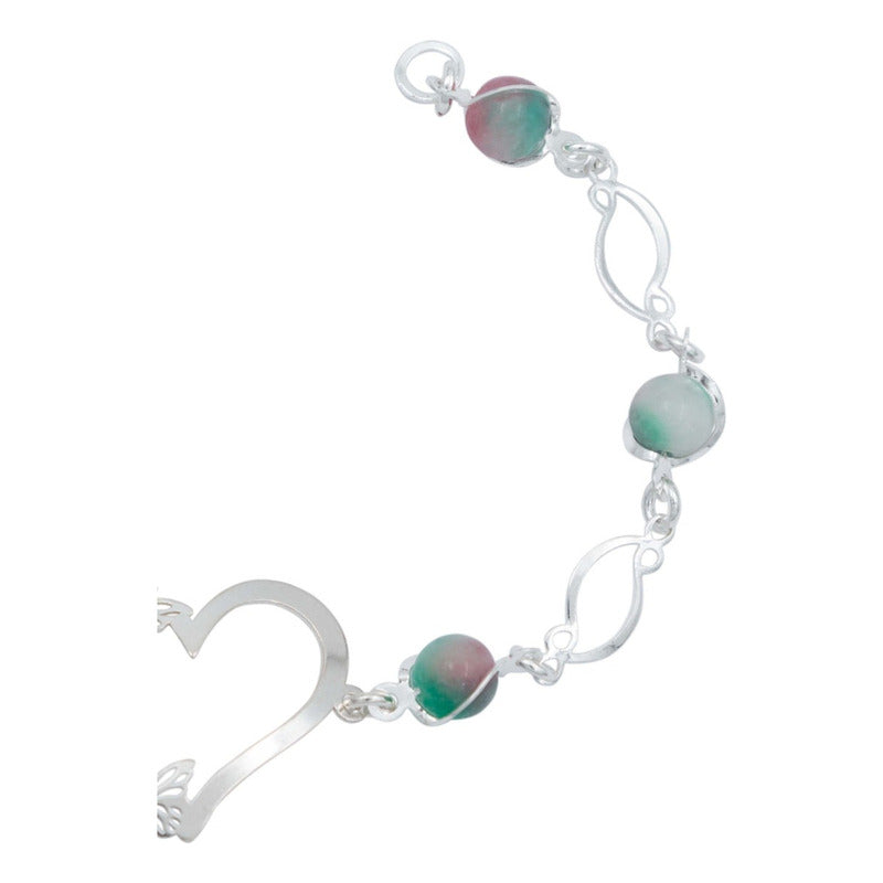 Pulsera Corazón Mariposas Piedra Natural Cuarzo Plata 925