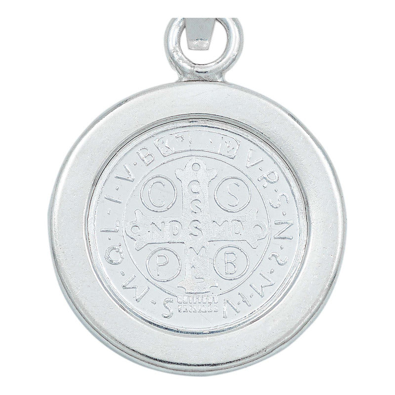 Dije Medalla San Benito Mediana Zirconias Plata Pura 999 Plateado