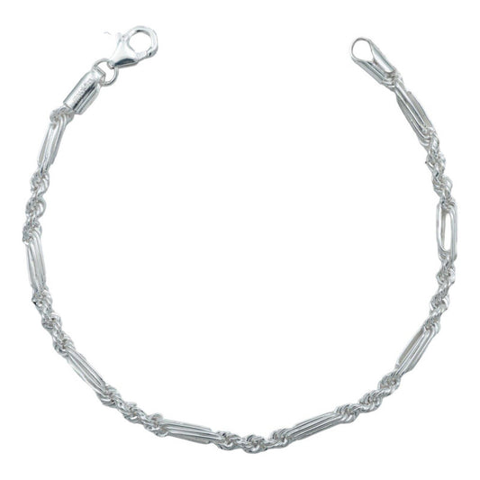Pulsera Torsal Figaro Hombre Plata Italiana Ley S925 4 Mm
