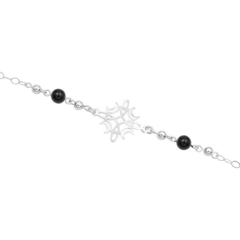Pulsera Ajustable Nudo De Bruja Fases Lunes Bolas Plata 925 Negro 6 Cm 20 Cm