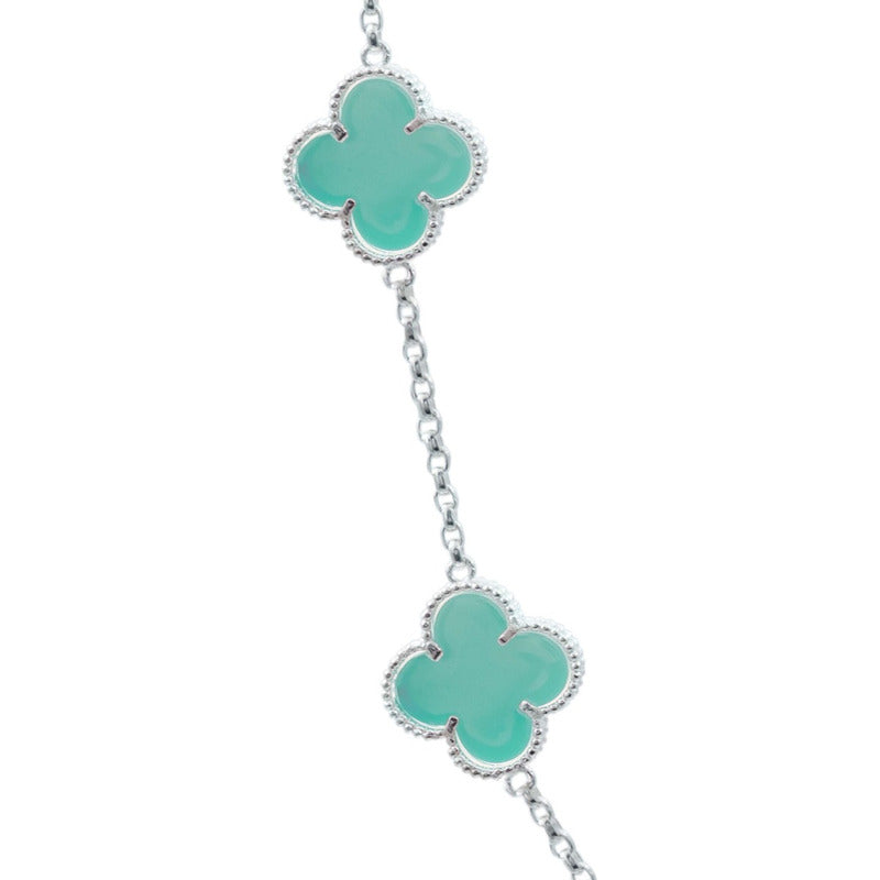 Cadena Con Dijes Trebol Esmaltado Corridos Plata 925 65 Cm