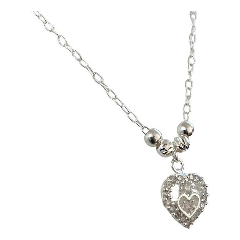 Collar Corazon Con Bolitas Amor Amistad Regalo Plata 925