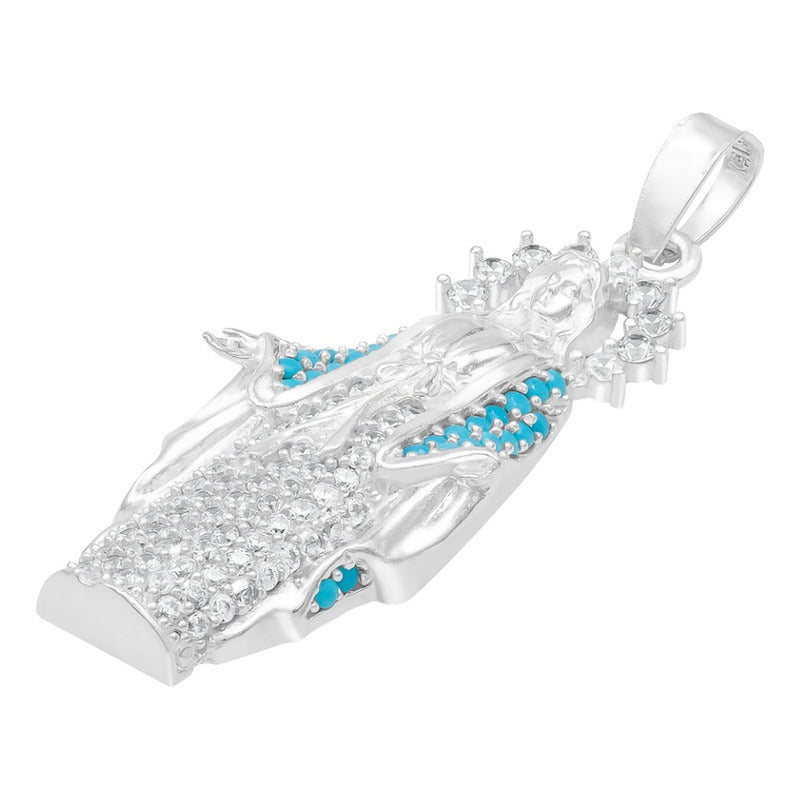 Dije Virgen Milagrosa Chica Zirconias Plata 925 4 Cm Celeste