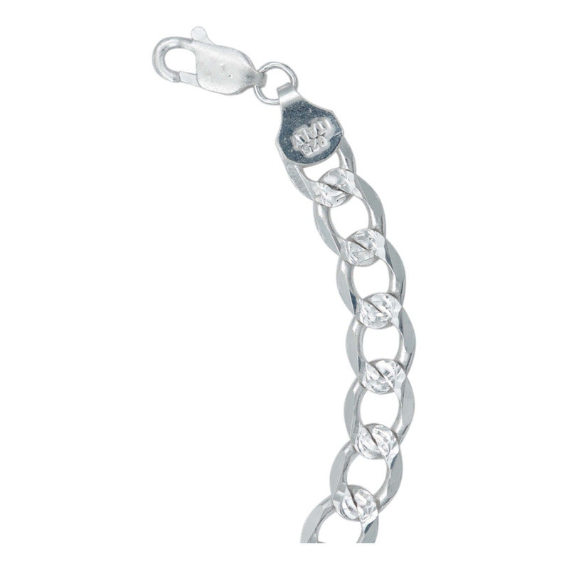Esclava Pulsera Hombre Cubana Diamantada Plata Italy 925 7mm Plateado 6 Cm 22 Cm