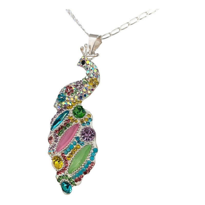 Juego Gigante Completo Artesanal Pavo Real Piedras Plata 925