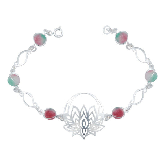 Pulsera Flor De Loto Piedra Natural Cuarzo Mujer Plata 925