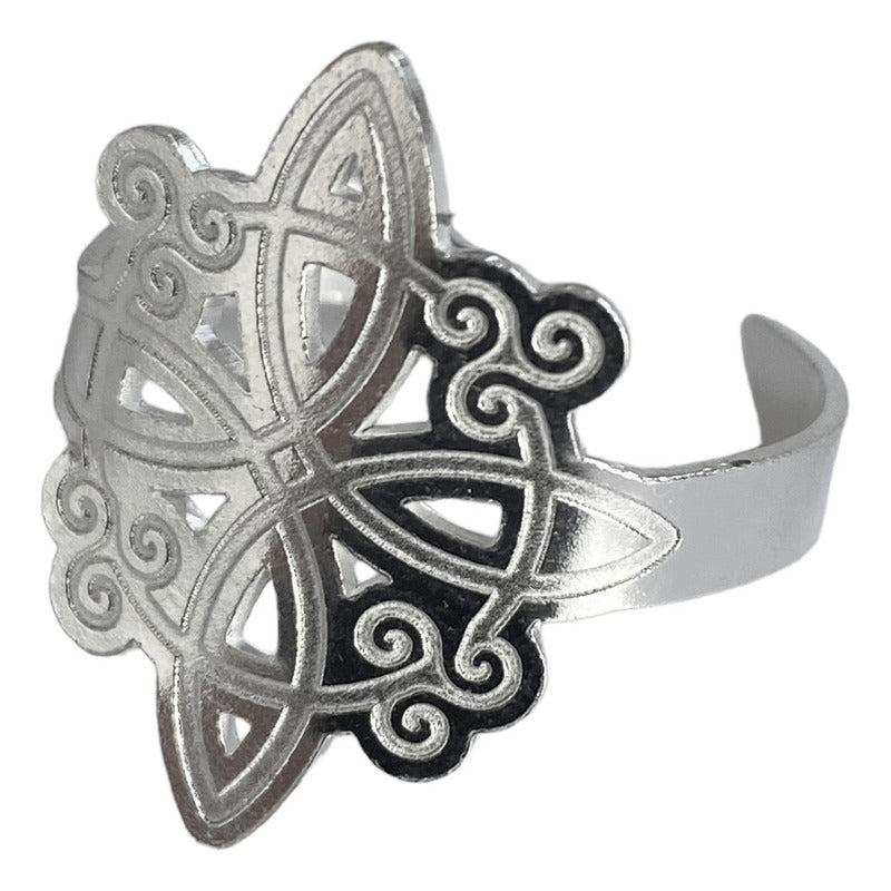 Anillo Ajustable Nudo De Bruja A Laser Plata Solida 925