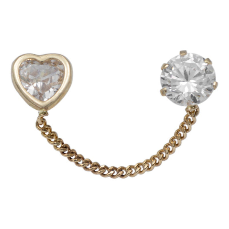 Arete Broquel Corazón Grande Cadena Zirconia Mujer Oro 10k