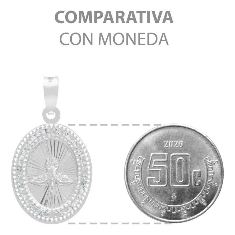 Dije Medalla Oval Espiritu Santo Zirconias Plata 925 1.4 Cm Blanco