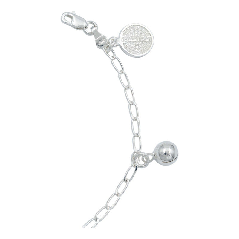 Pulsera San Benito Medalla Doble Vista Cascabel Plata 925
