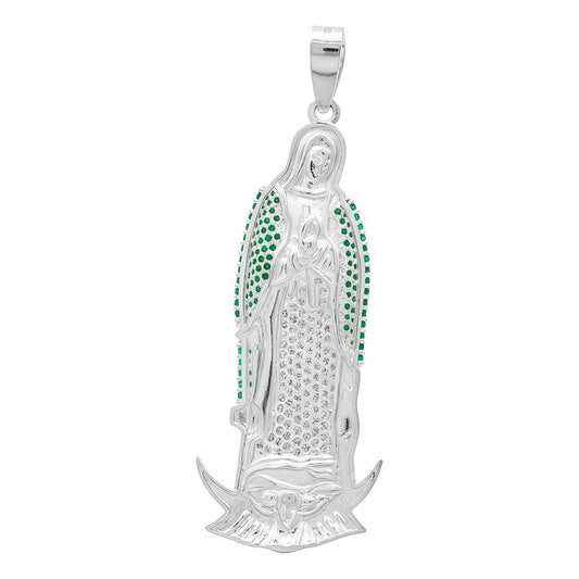 Dije Medalla Virgen Guadalupe Con Zirconias Plata 925 6 Cm Verde