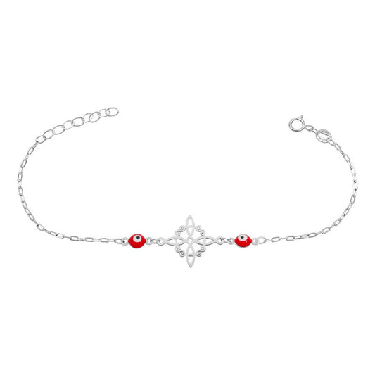 Pulsera Ajustable Plata 925 Nudo De Bruja Ojos Turcos Rojo 19 Cm