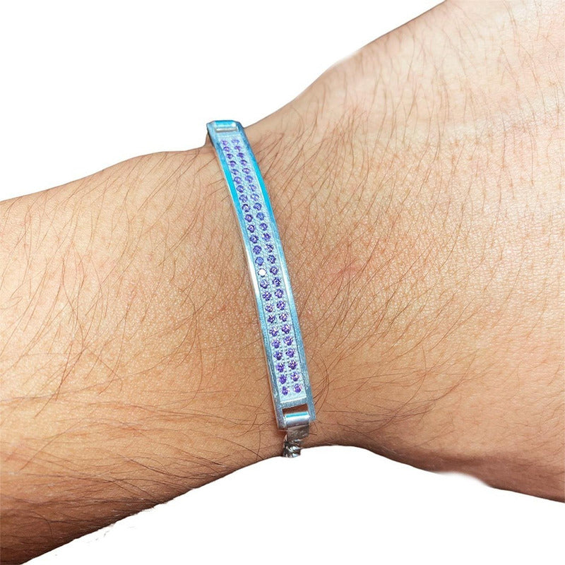 Pulsera Esclava Moderna De Placa Con Zirconias En Plata 925