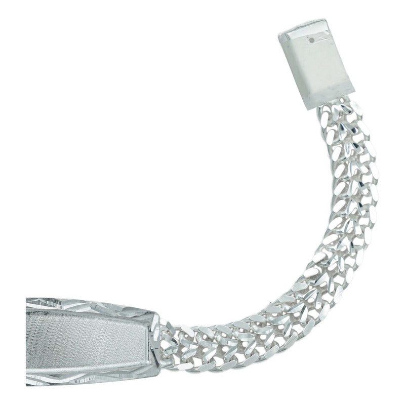 Esclava Doble Cubana Placa Diamantada Hombre Plata 925